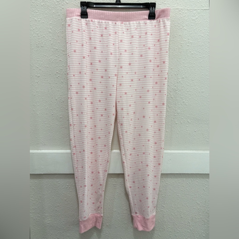 Women's Winter Pink and White Stripe Snowflake Pajama Pants Size Large